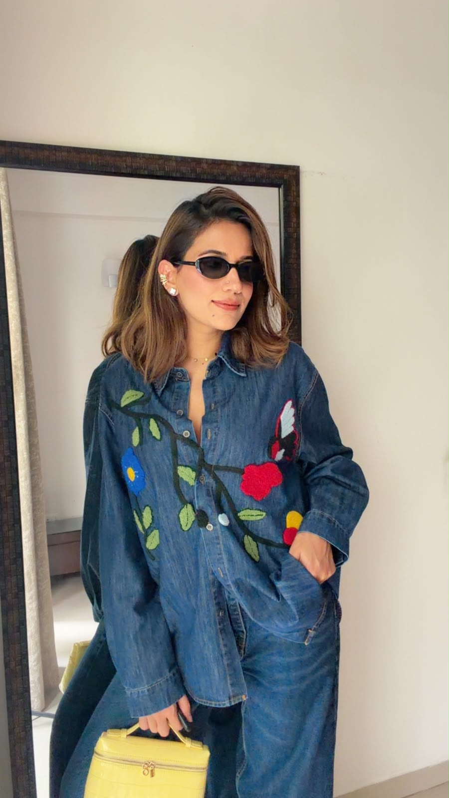 Botanical Embroidered Denim Shirt
