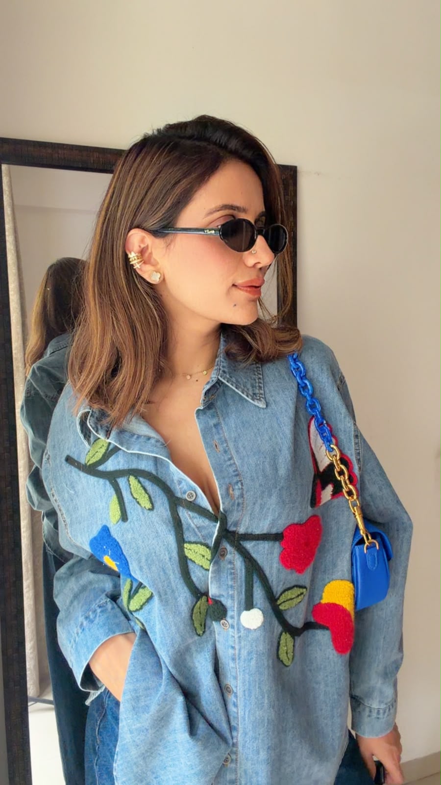Botanical Embroidered Denim Shirt