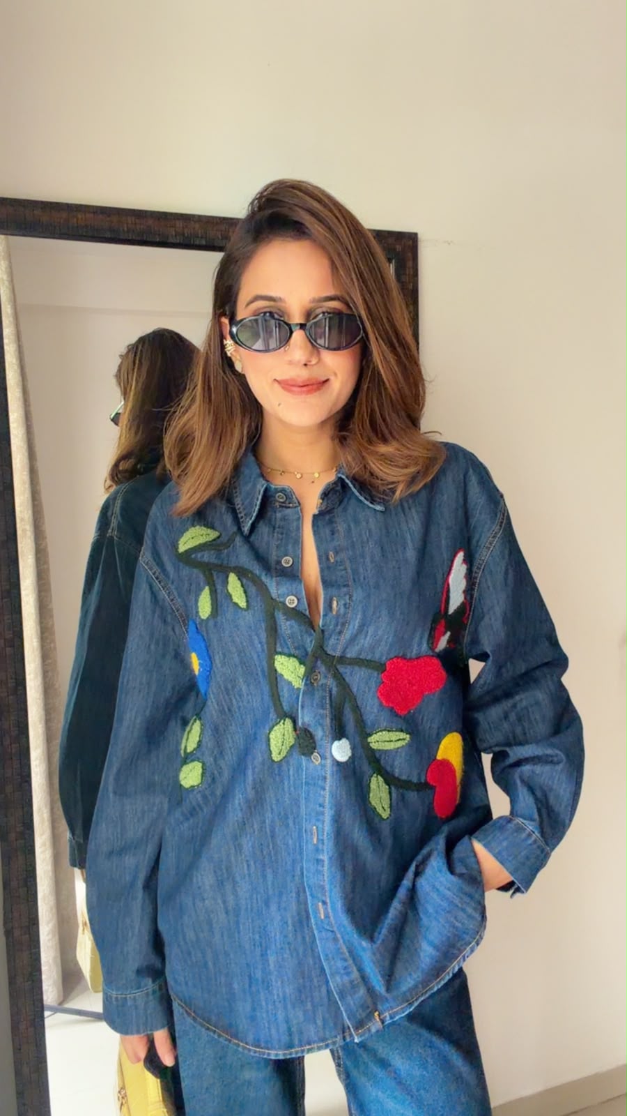 Botanical Embroidered Denim Shirt
