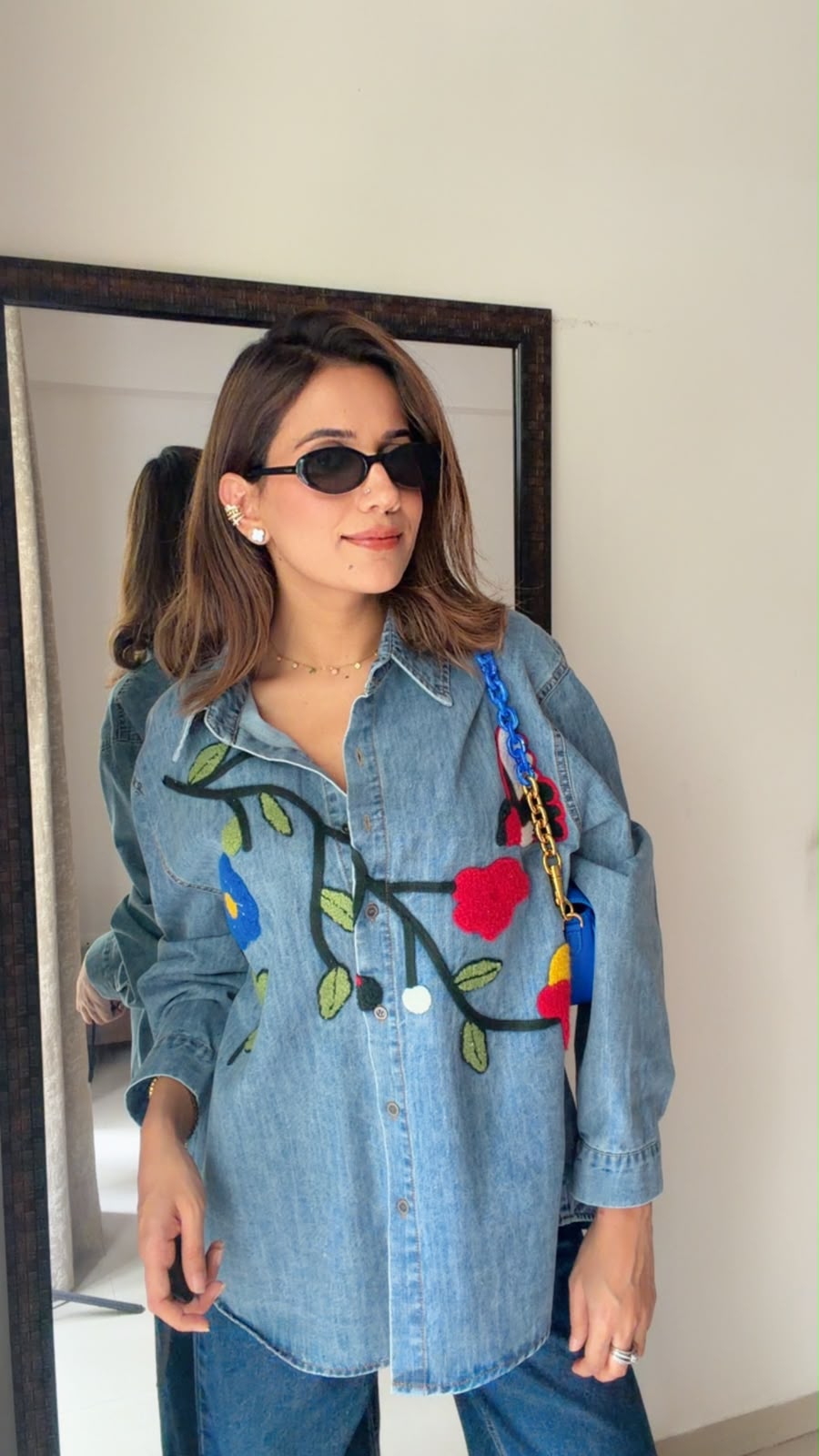 Botanical Embroidered Denim Shirt