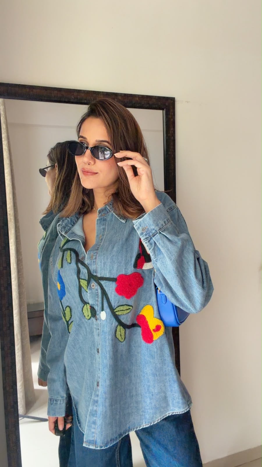 Botanical Embroidered Denim Shirt