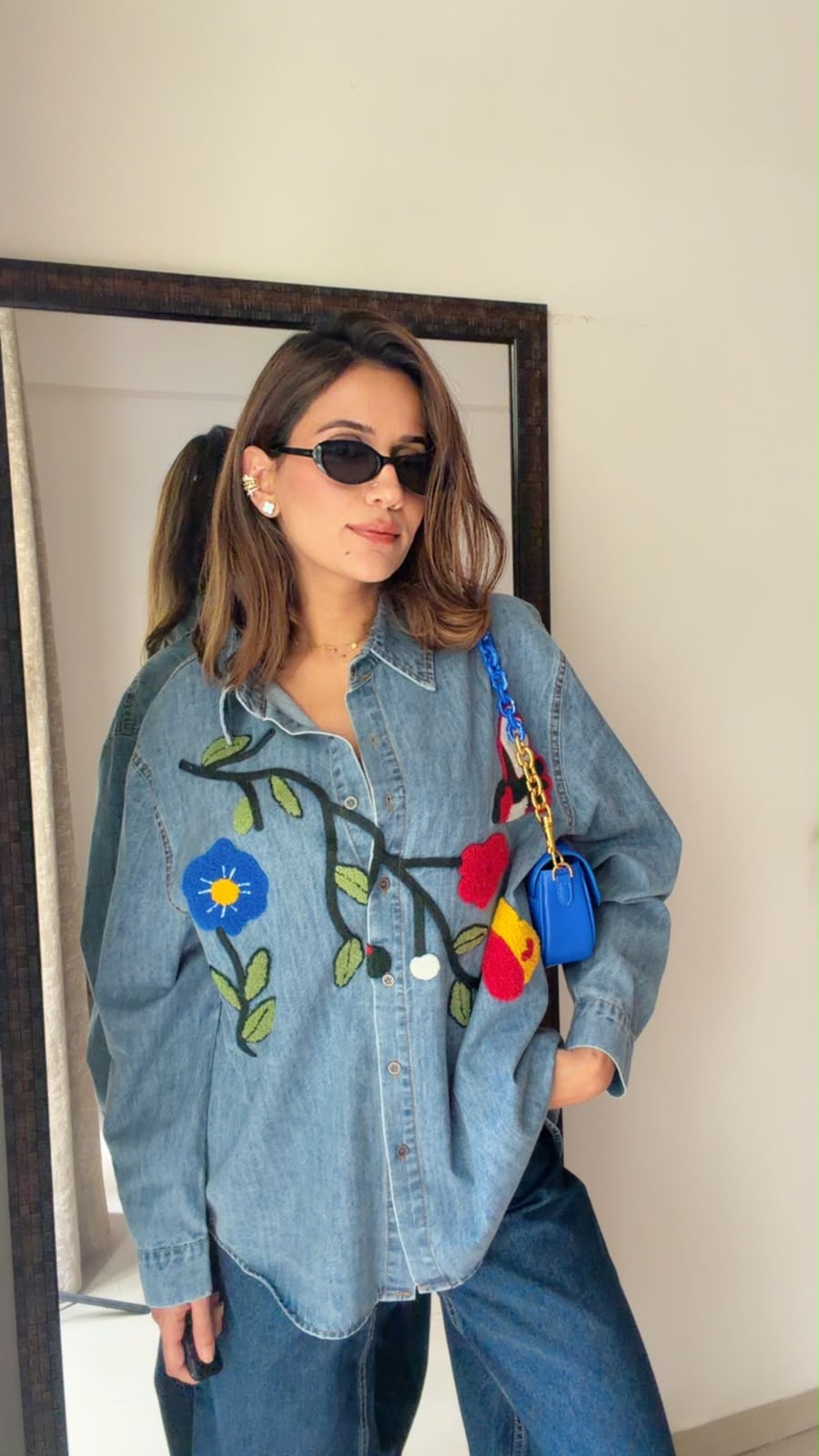 Botanical Embroidered Denim Shirt