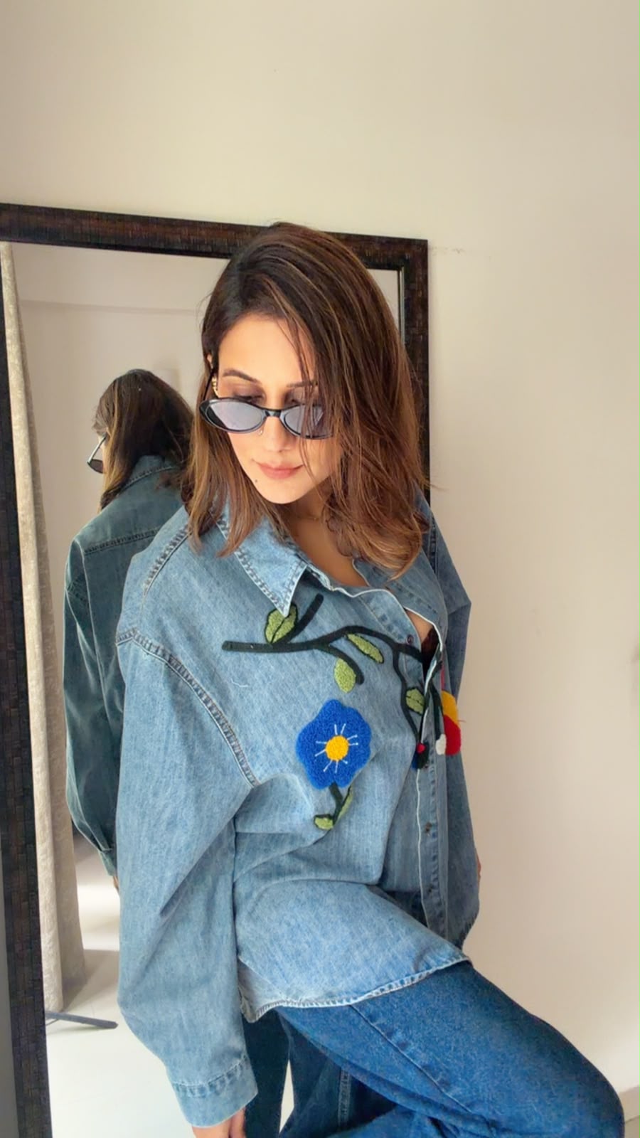 Botanical Embroidered Denim Shirt