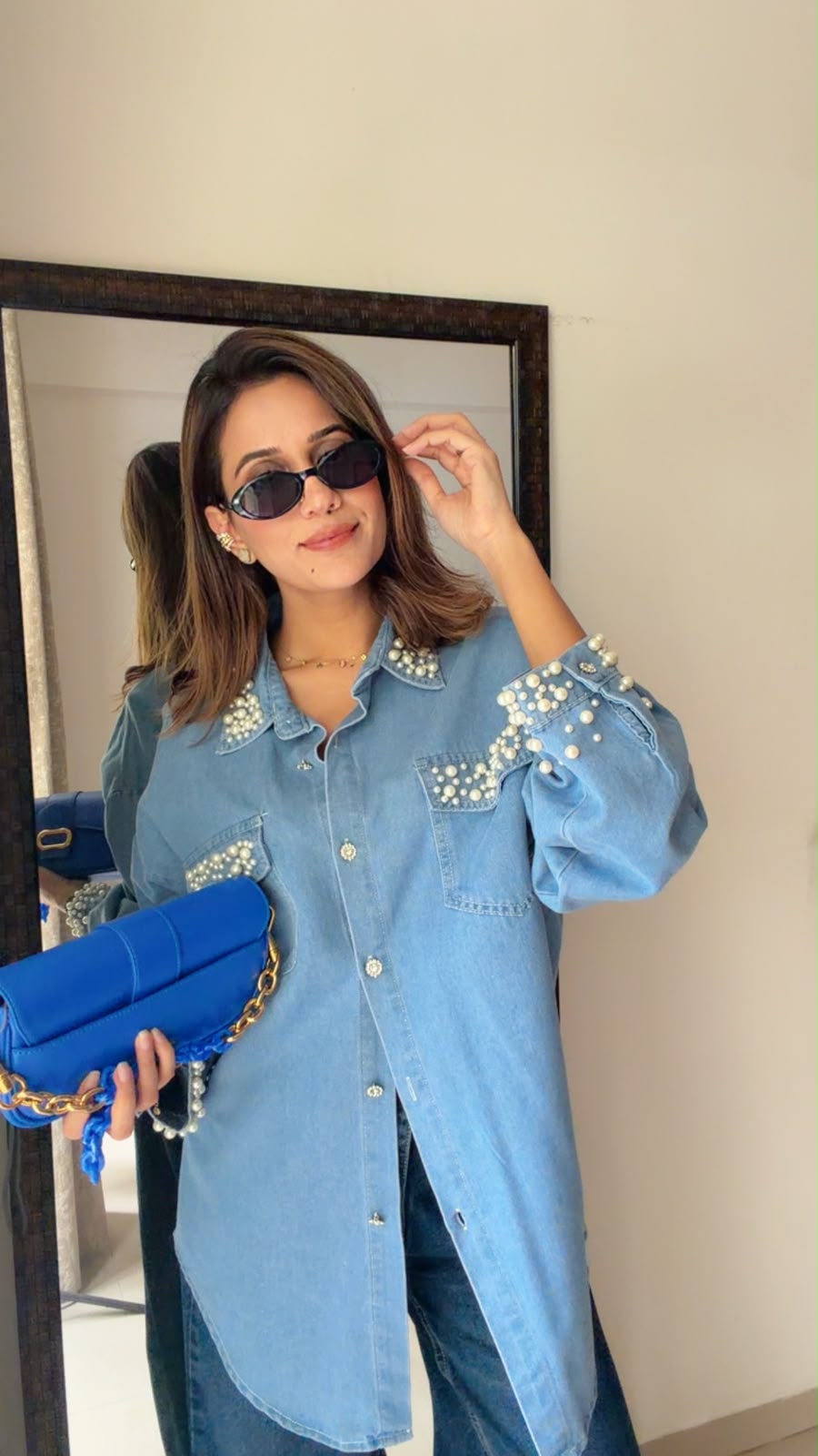 Pearl Embellished Denim Shirt