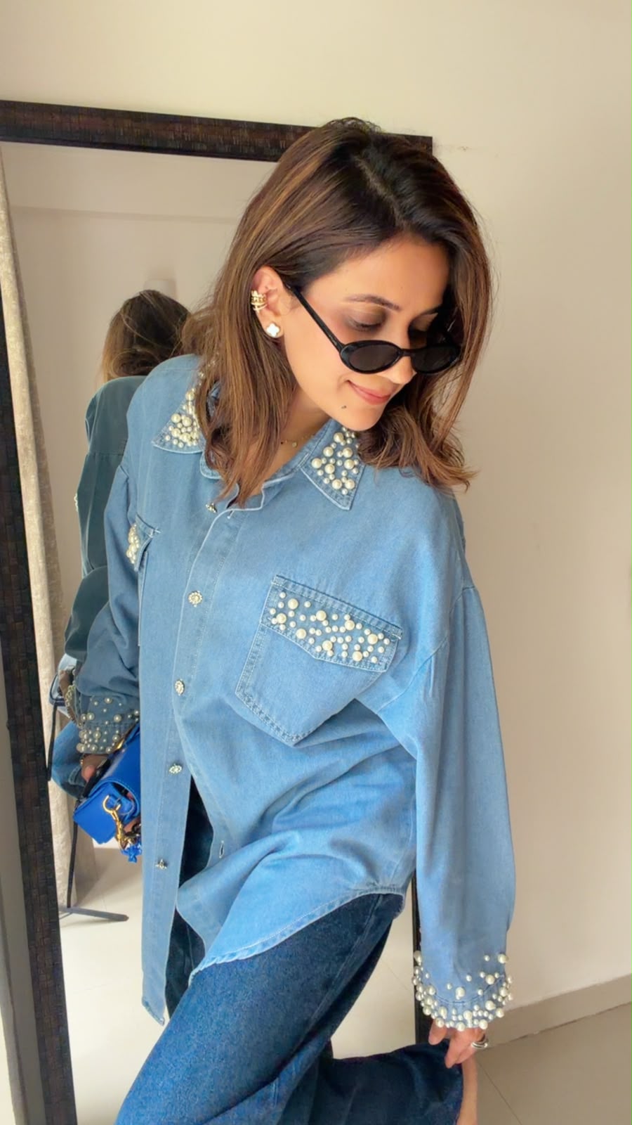Pearl Embellished Denim Shirt