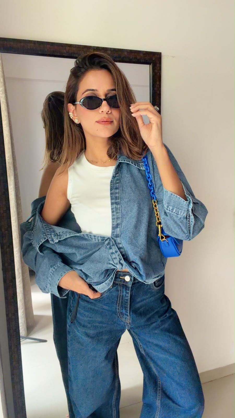 2-Piece Denim Shirt & Sleeveless Inner Set