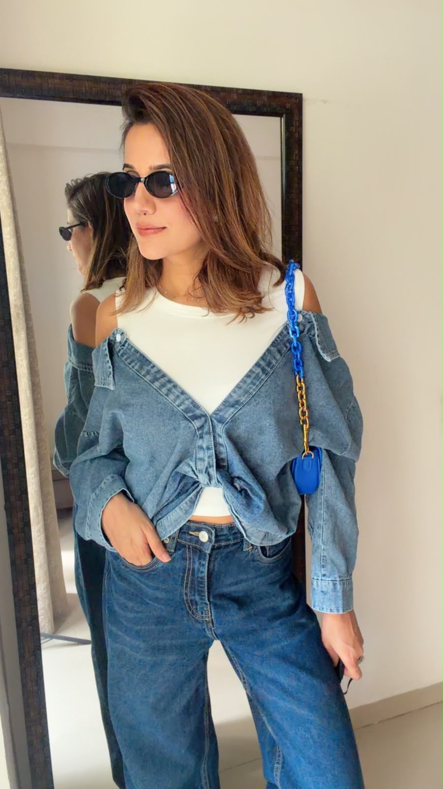 2-Piece Denim Shirt & Sleeveless Inner Set