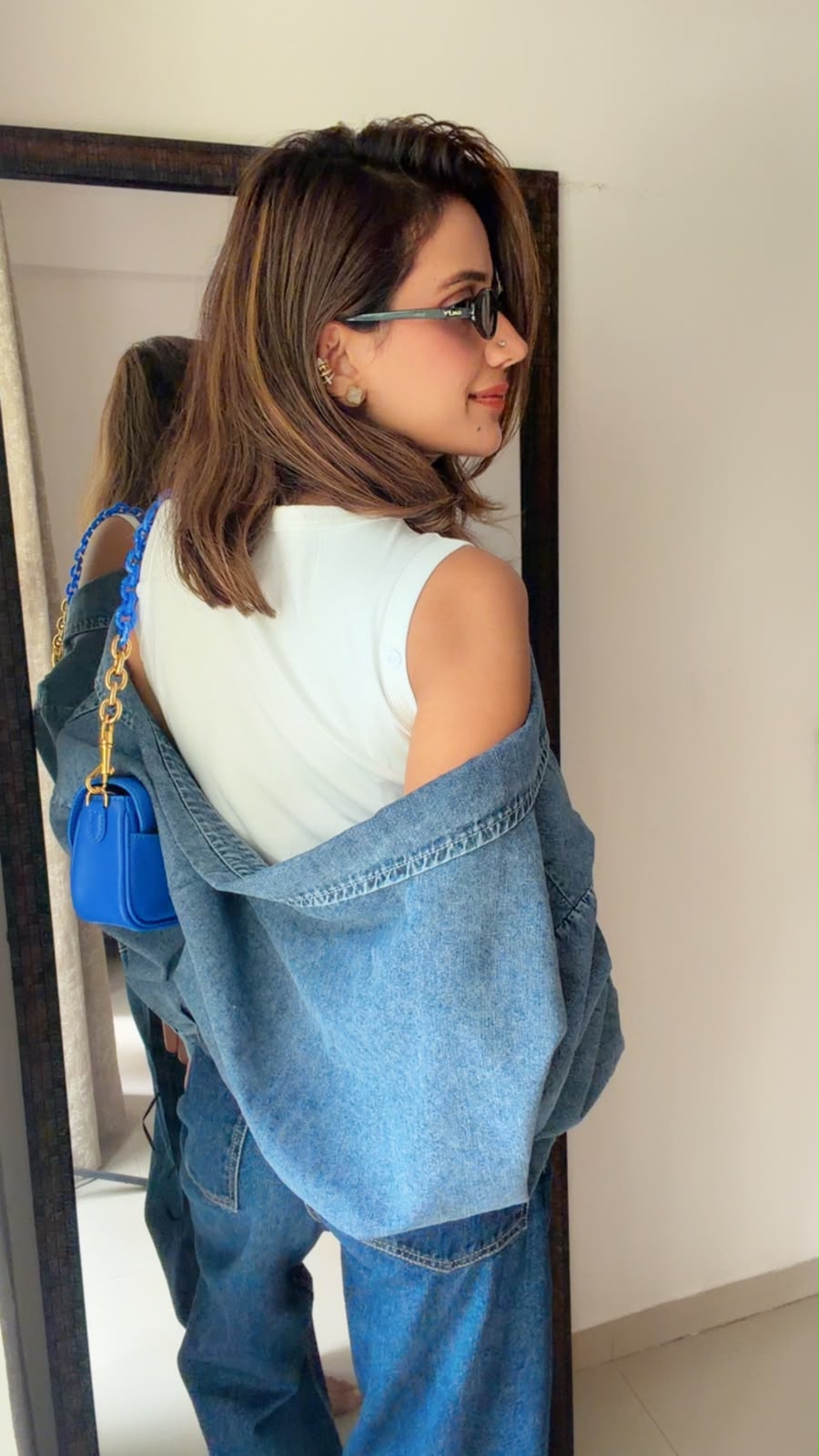 2-Piece Denim Shirt & Sleeveless Inner Set