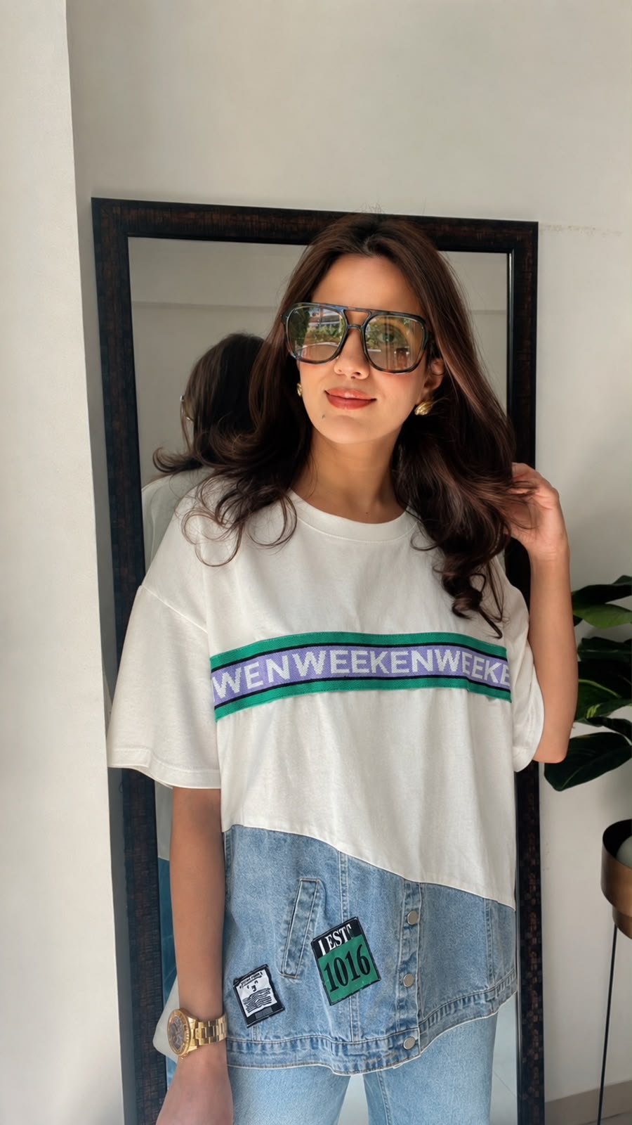 Denim Panel Oversized Graphic Tee
