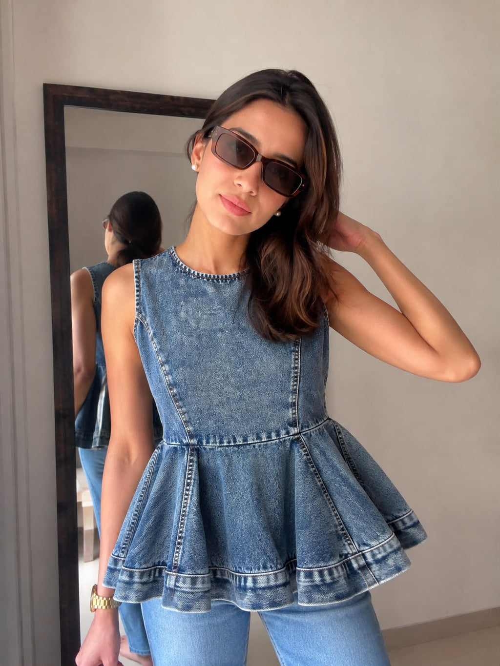 Denim Peplum Top