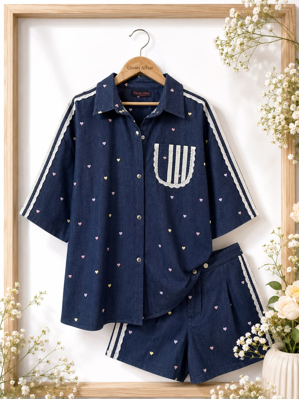 Heart Print Denim Co-ord Set