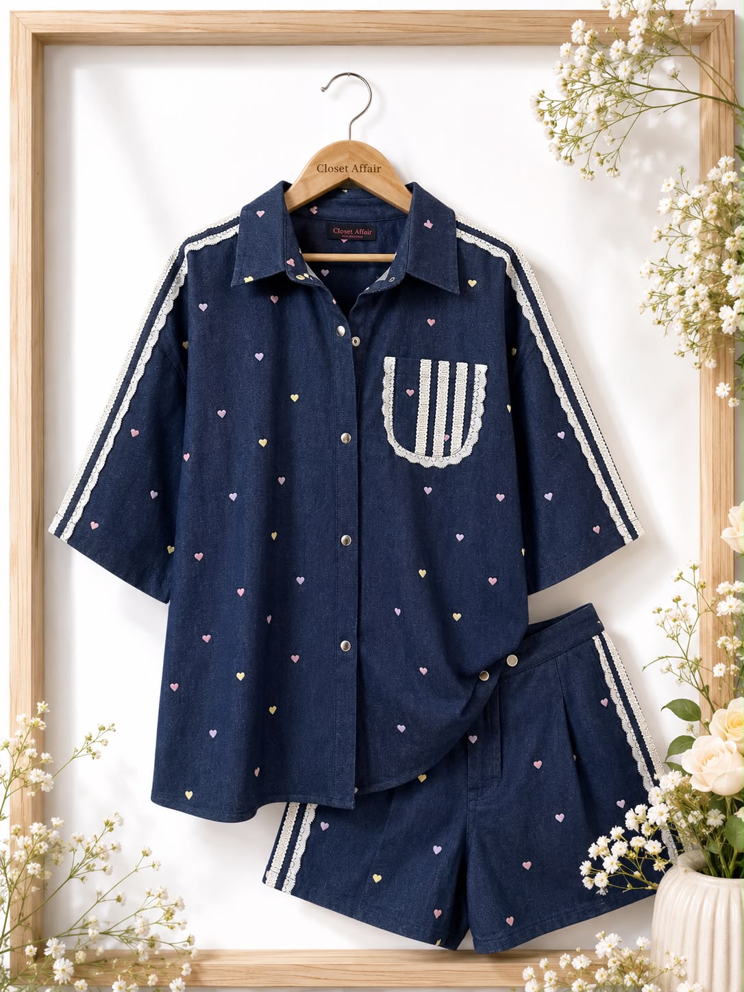 Heart Print Denim Co-ord Set