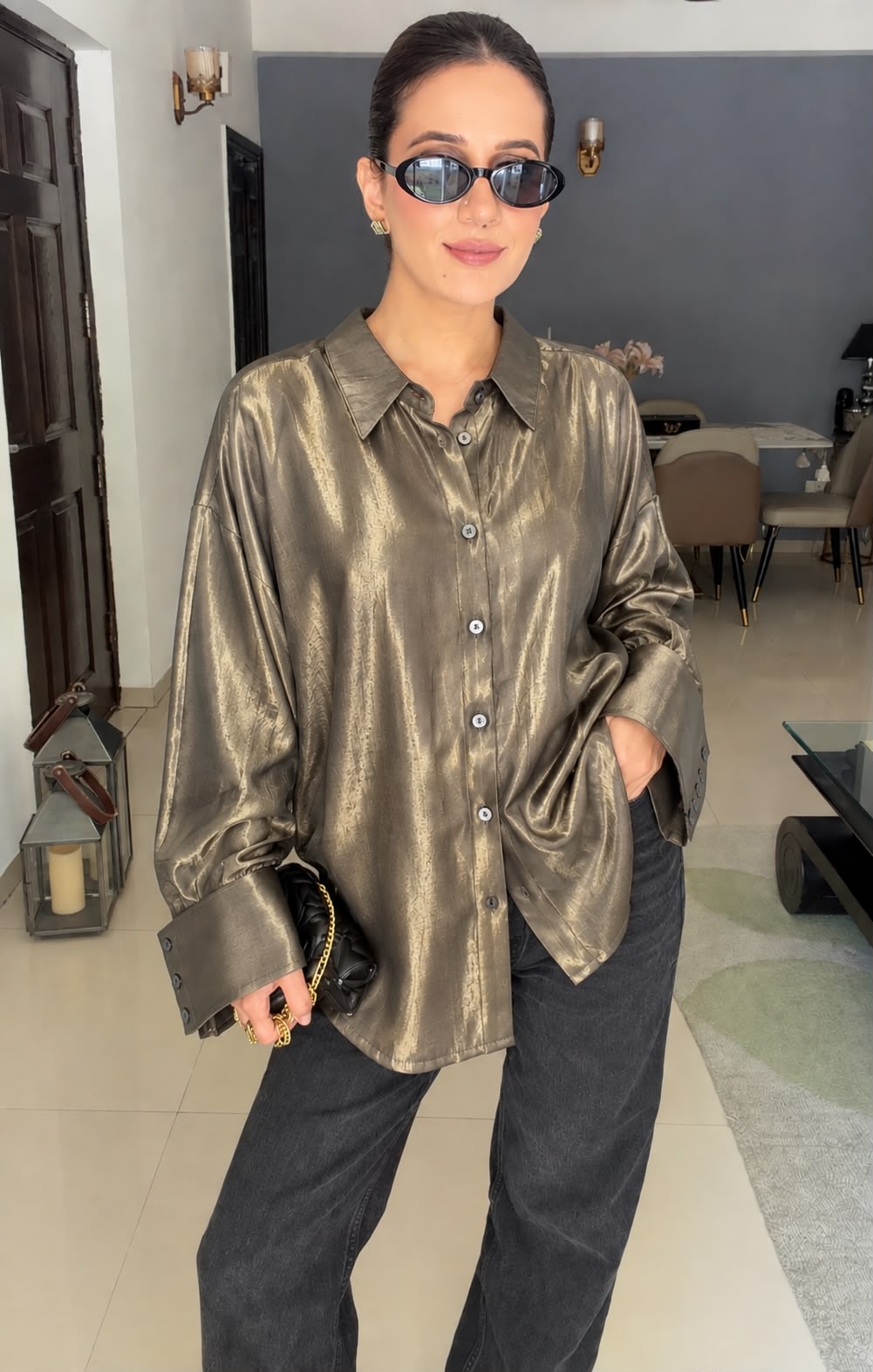 Metallic Relaxed-Fit Shirt