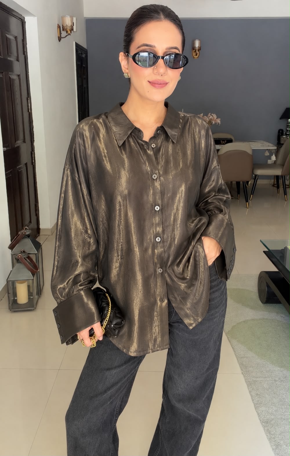 Metallic Relaxed-Fit Shirt