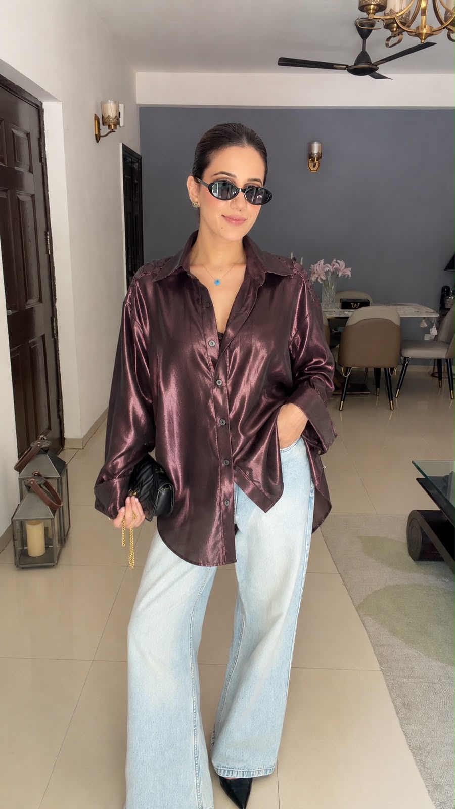 Metallic Relaxed-Fit Shirt