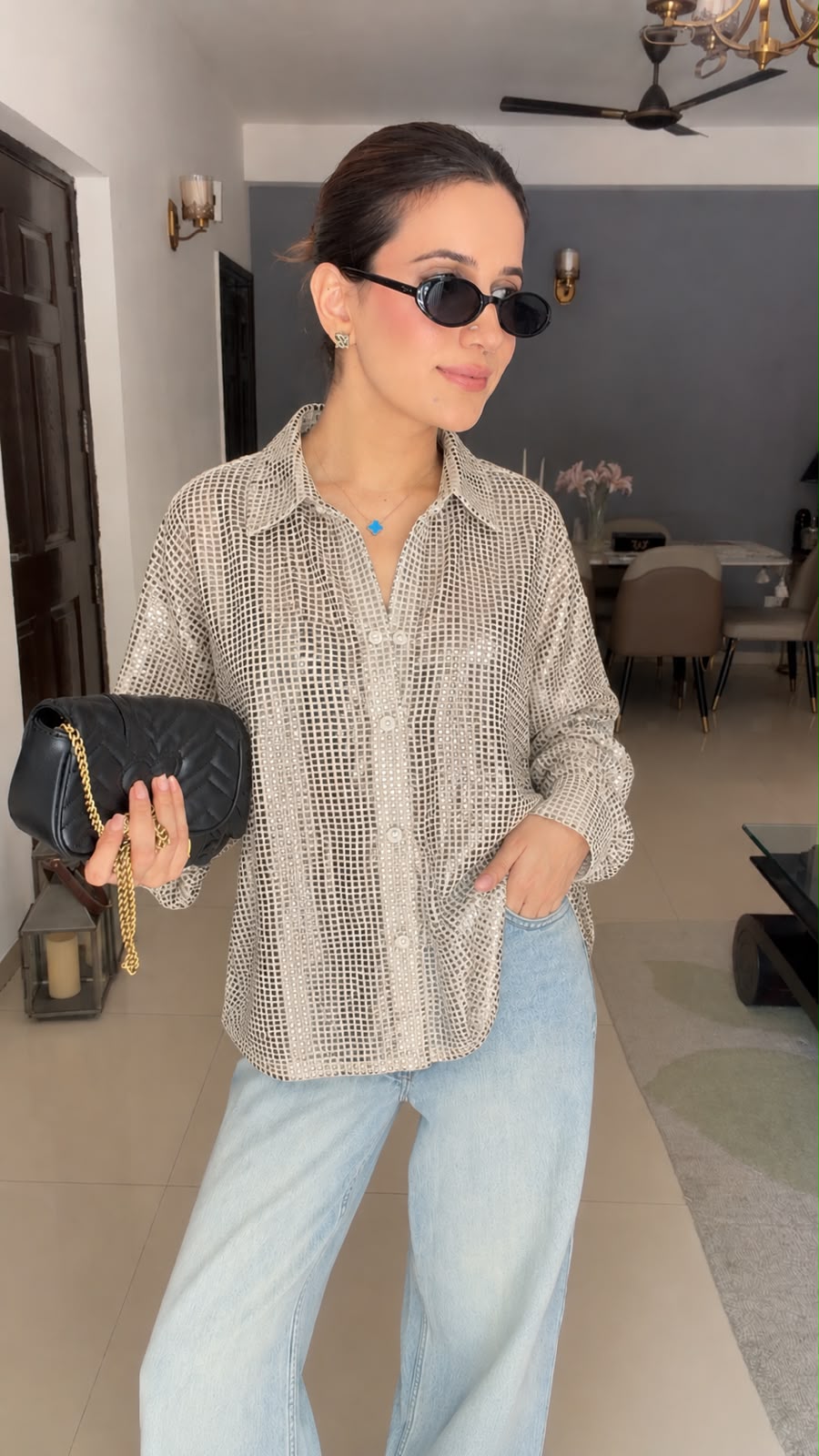 Sequin Relaxed-Fit Shirt