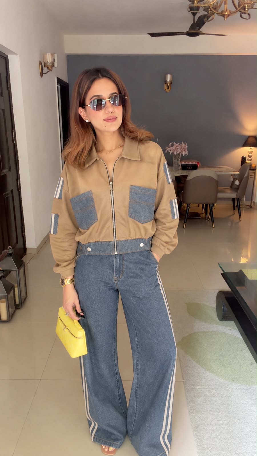 Denim Panel Zip-Up Co-ord Set