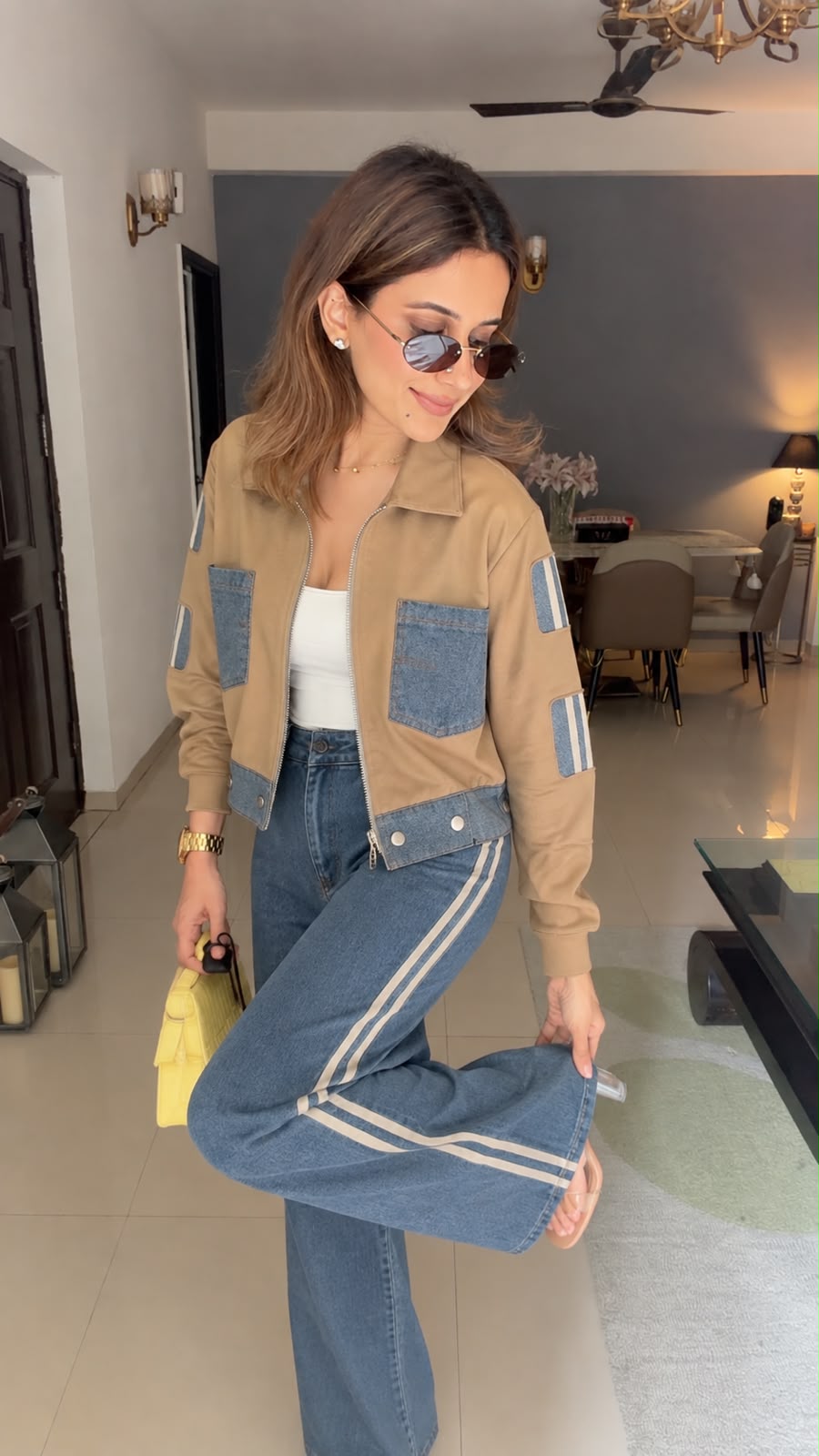 Denim Panel Zip-Up Co-ord Set