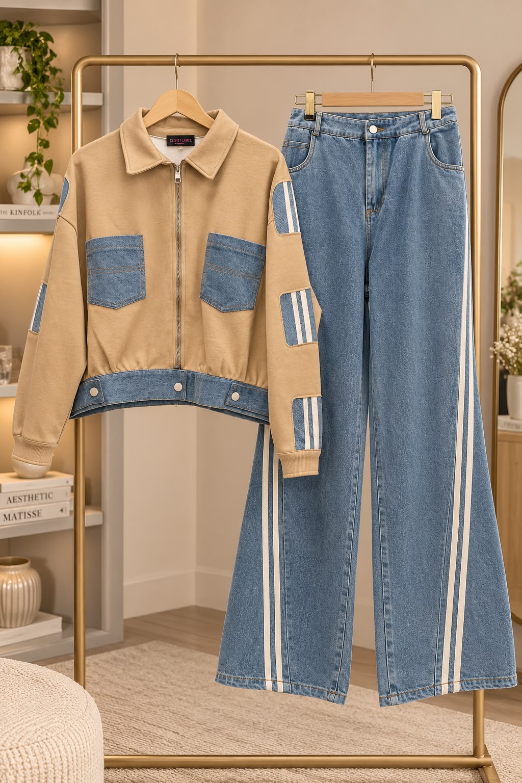 Denim Panel Zip-Up Co-ord Set