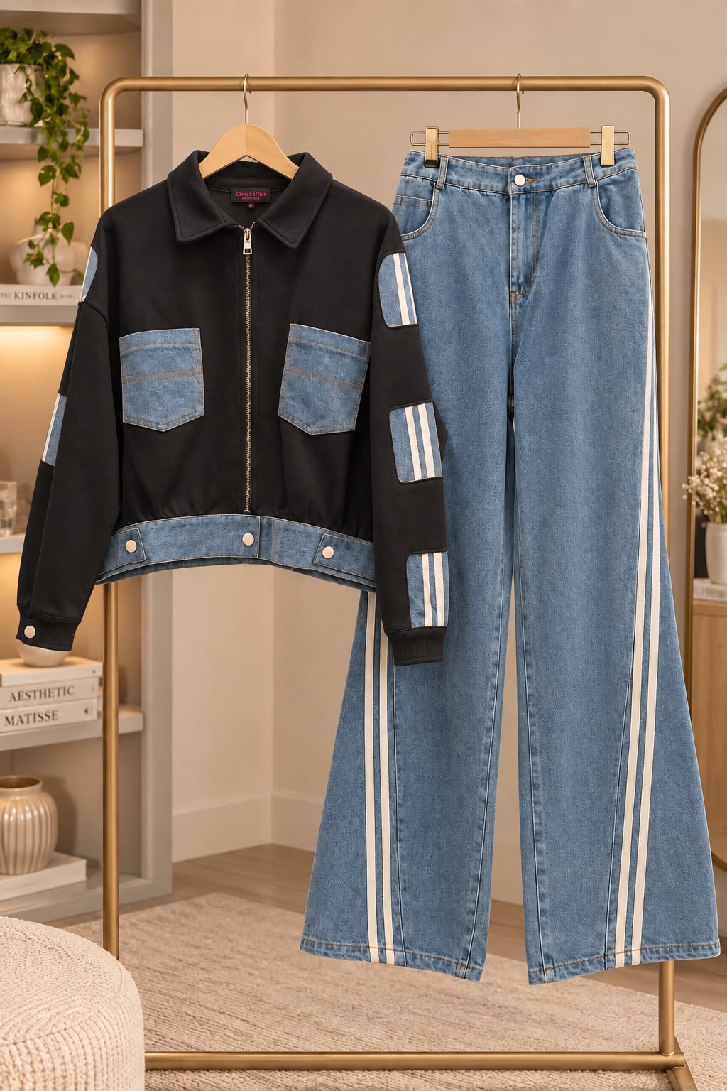 Denim Panel Zip-Up Co-ord Set