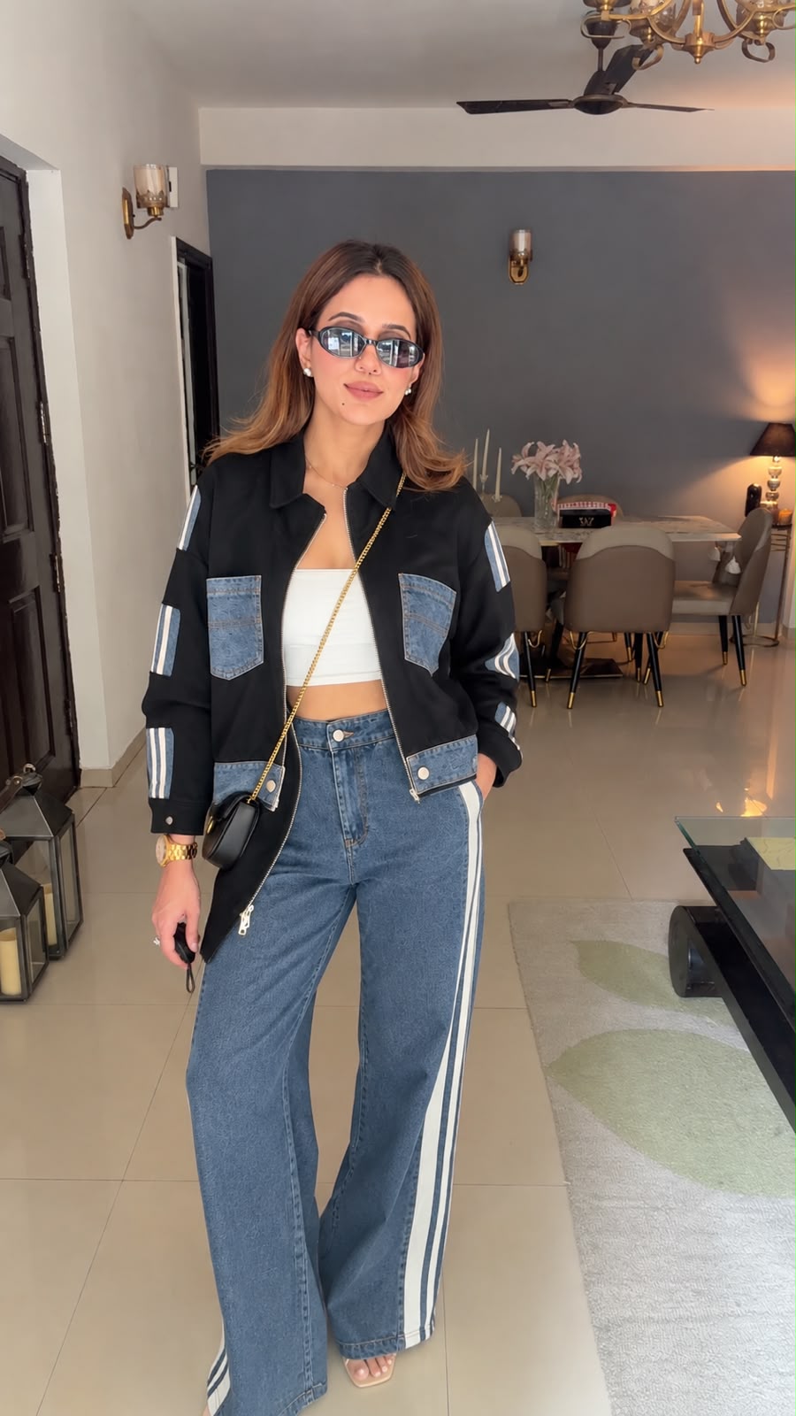 Denim Panel Zip-Up Co-ord Set