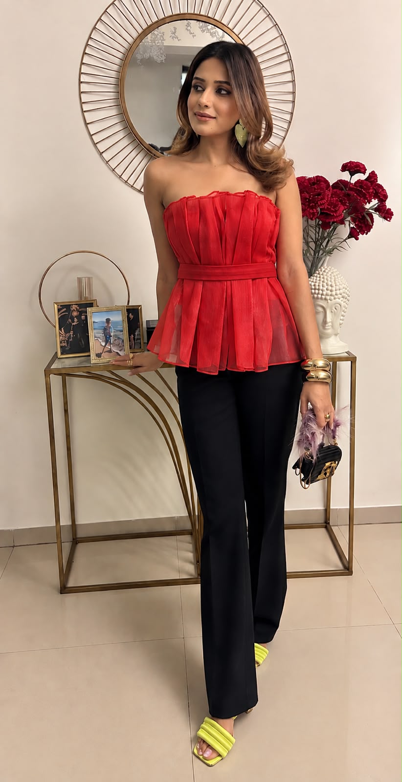 Pleated Strapless Peplum Top