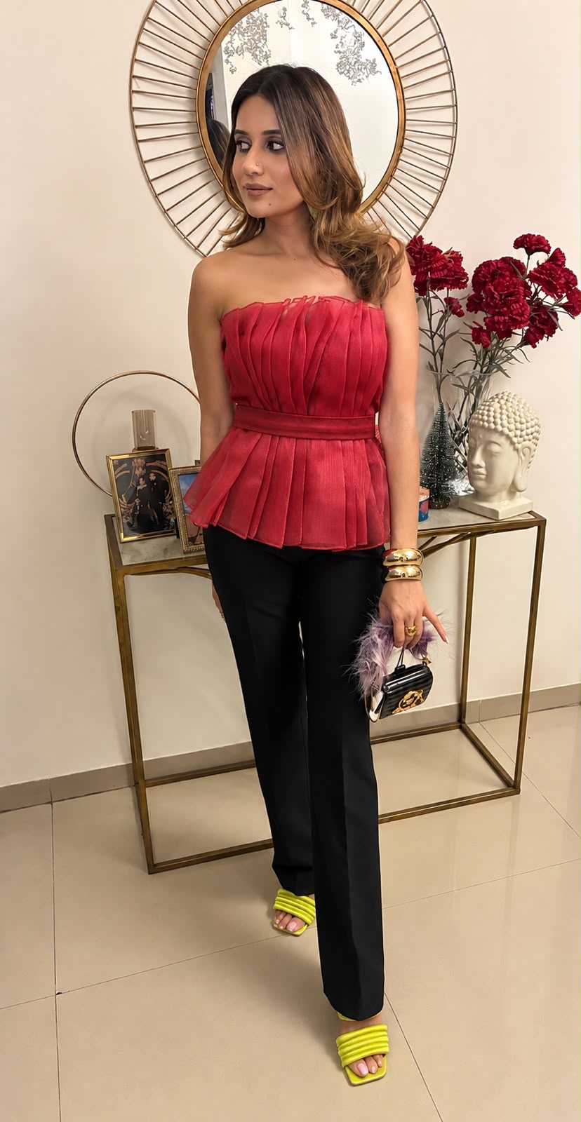 Pleated Strapless Peplum Top