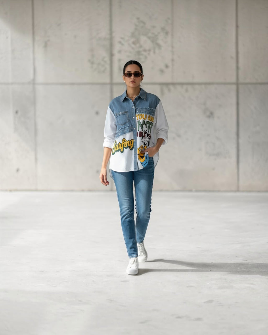 Graphic Denim Panel Shirt