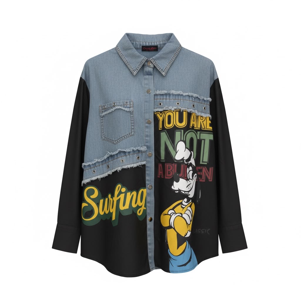 Graphic Denim Panel Shirt