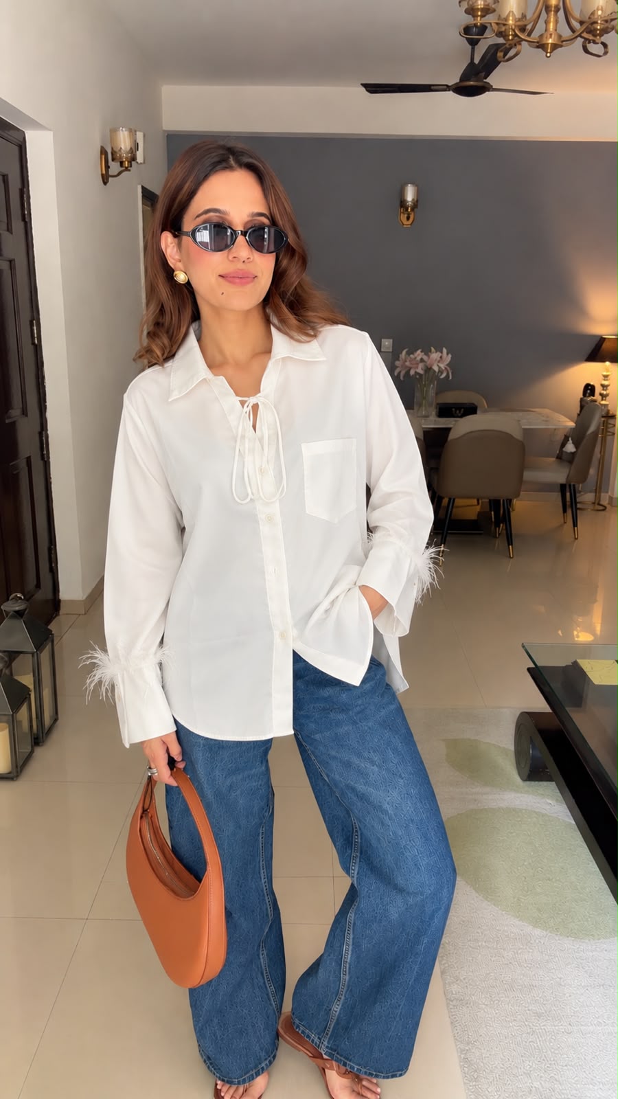 Satin Poplin Tie-Front Shirt