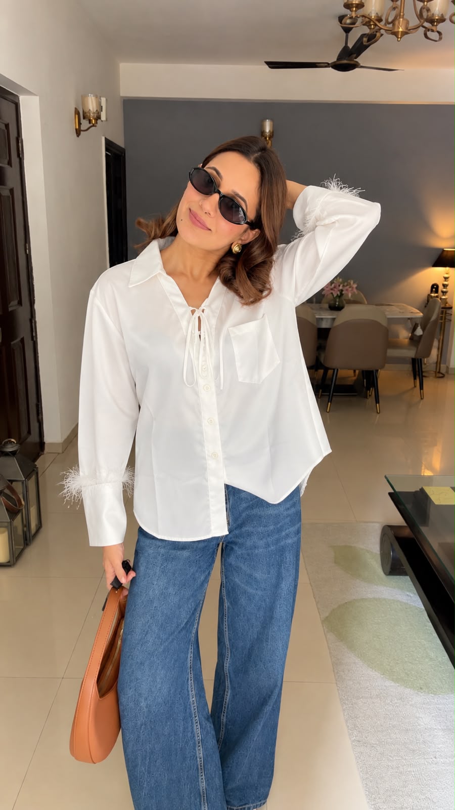 Satin Poplin Tie-Front Shirt