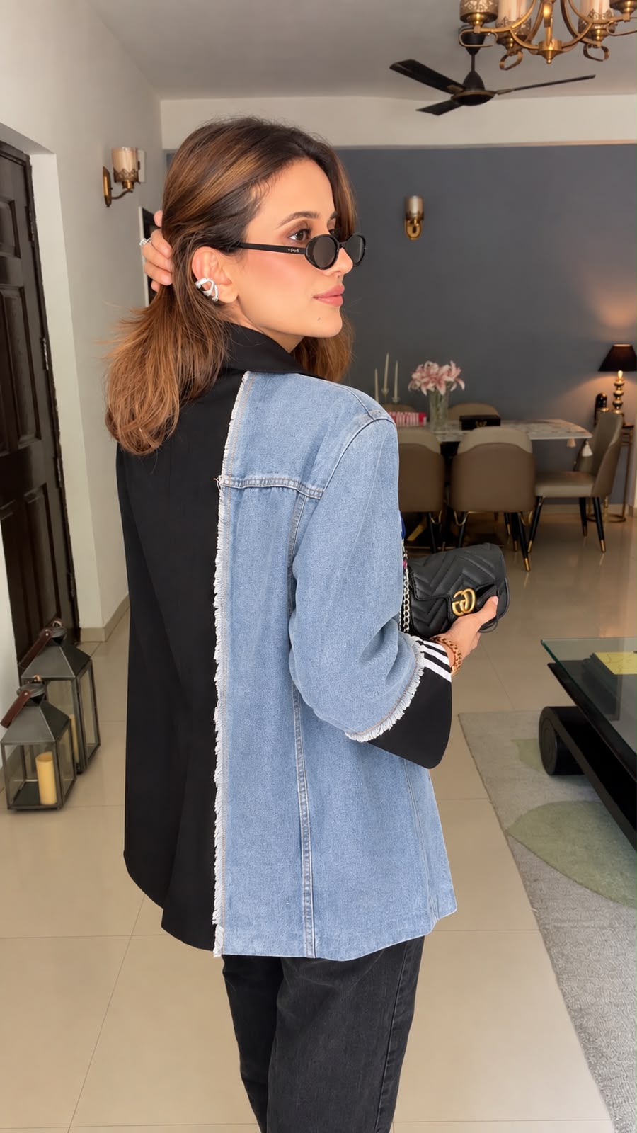 Denim Panel Tailored Blazer
