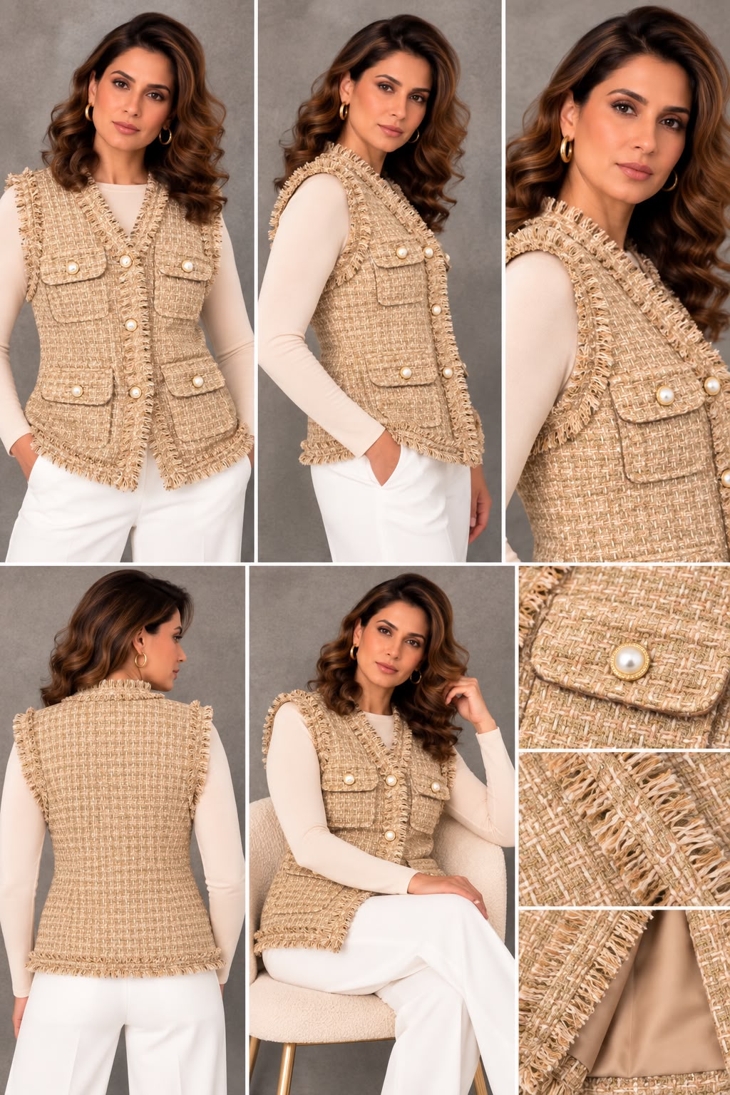 Textured Tweed Utility Vest