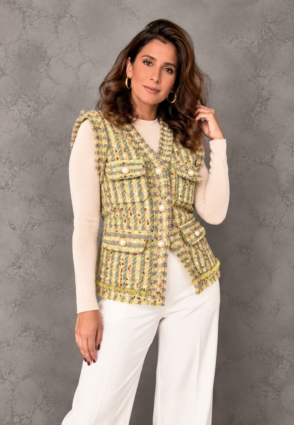 Textured Tweed Button-Down Vest