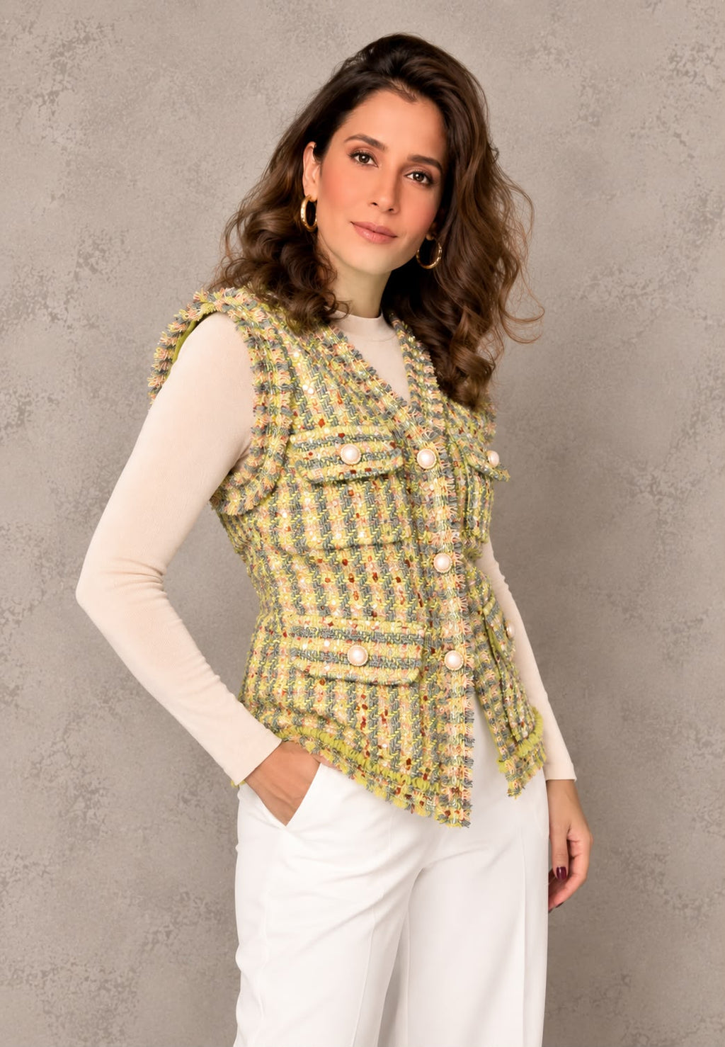 Textured Tweed Button-Down Vest