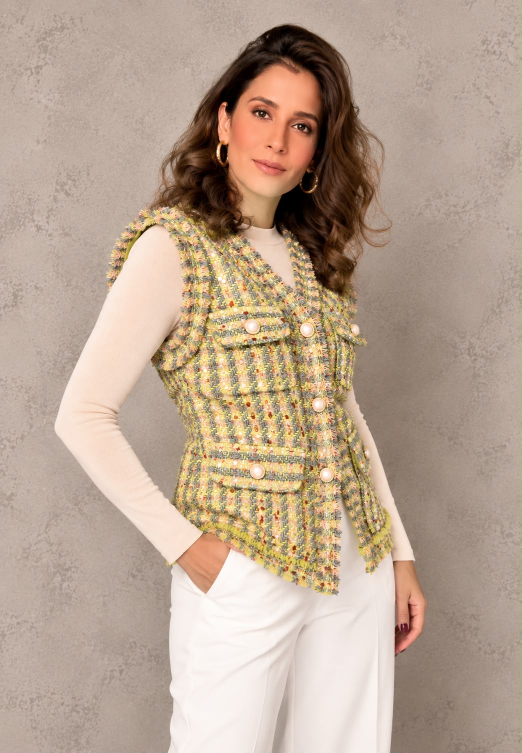 Textured Tweed Button-Down Vest