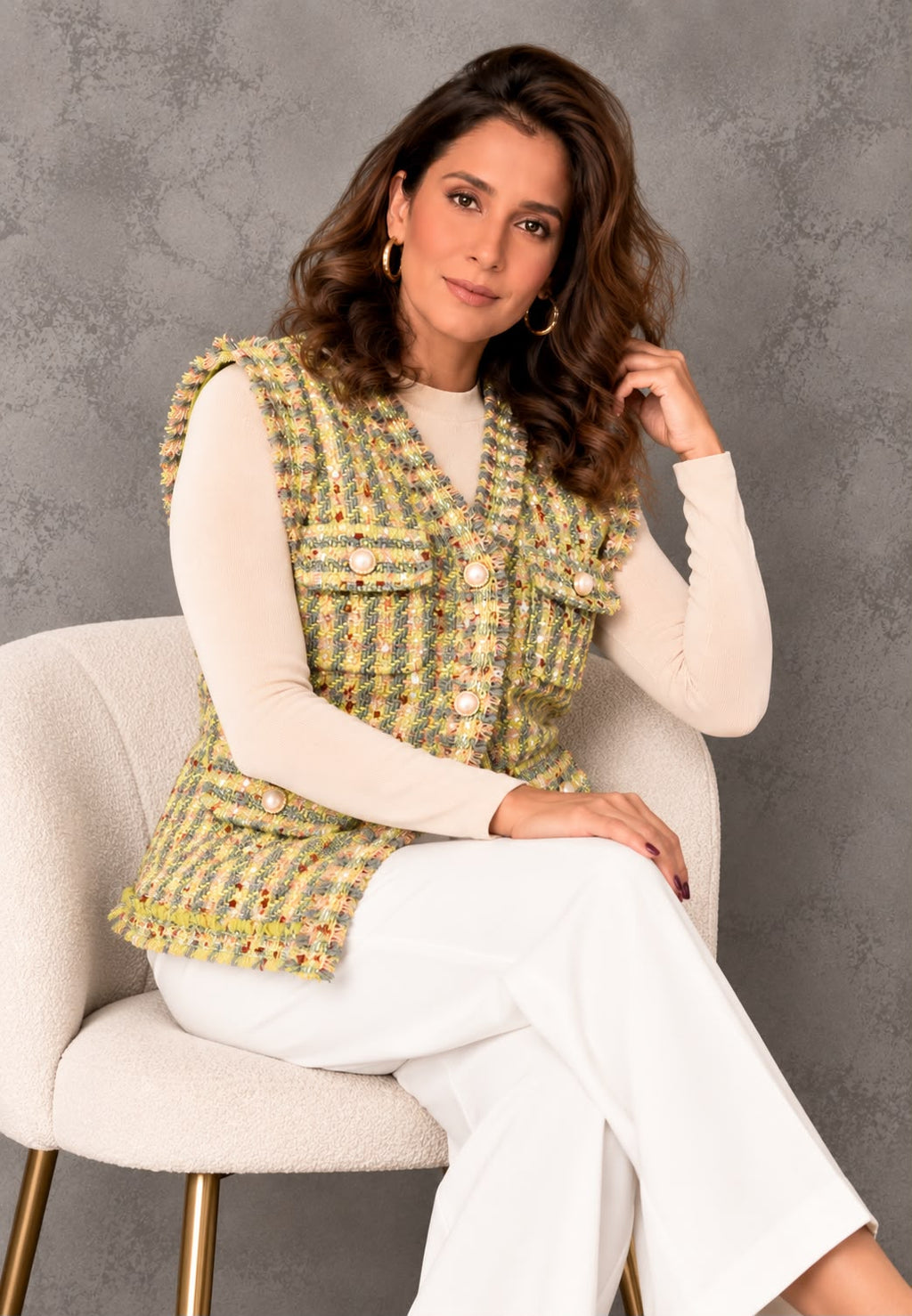 Textured Tweed Button-Down Vest