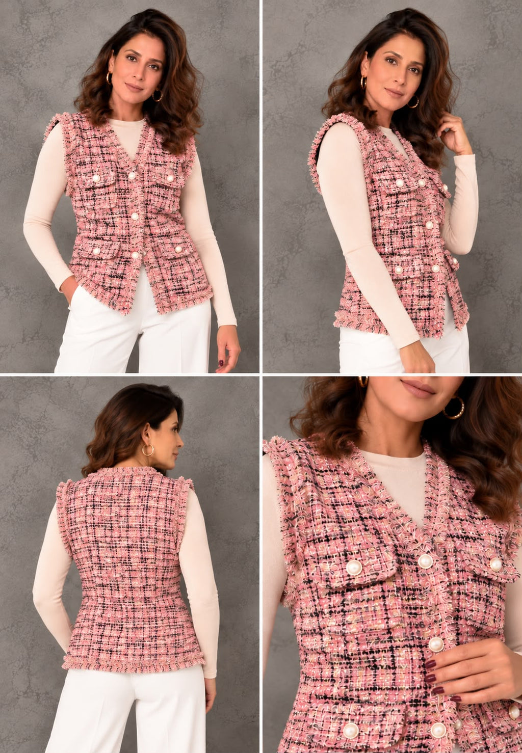 Tweed Frayed Button-Down Vest