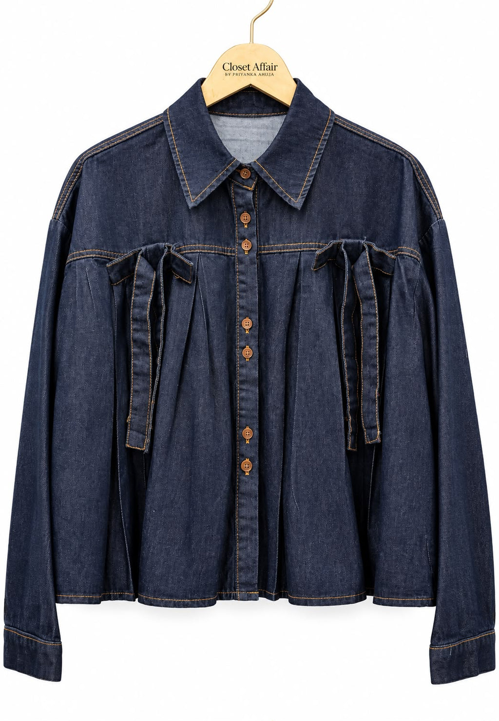 Pleated box denim shirt