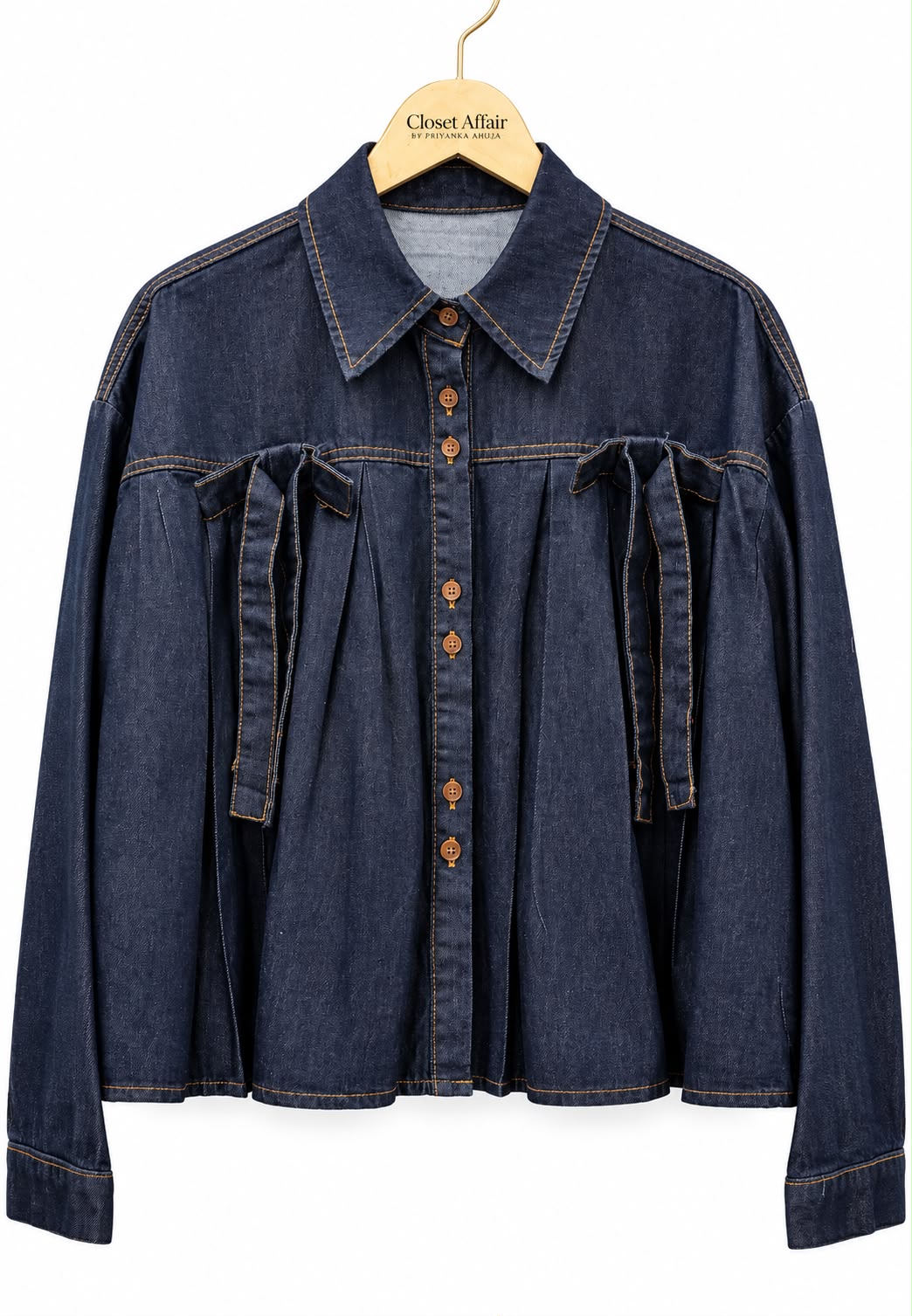 Pleated box denim shirt