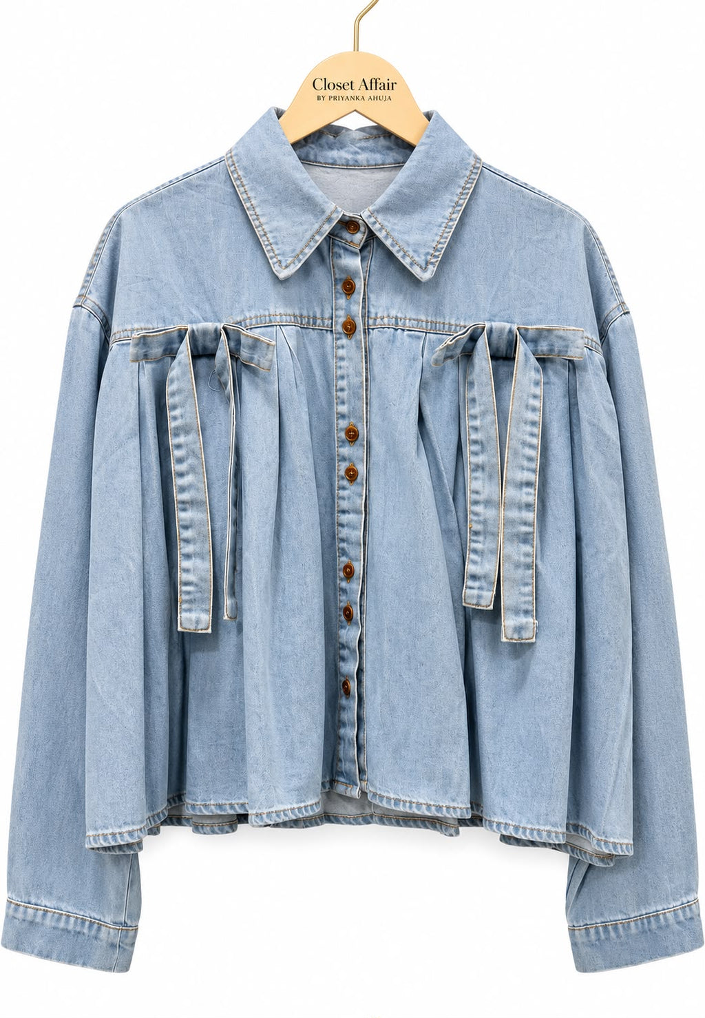 Pleated box denim shirt