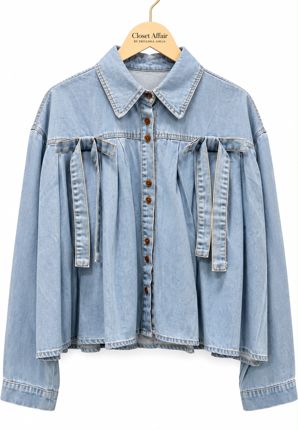 Pleated box denim shirt