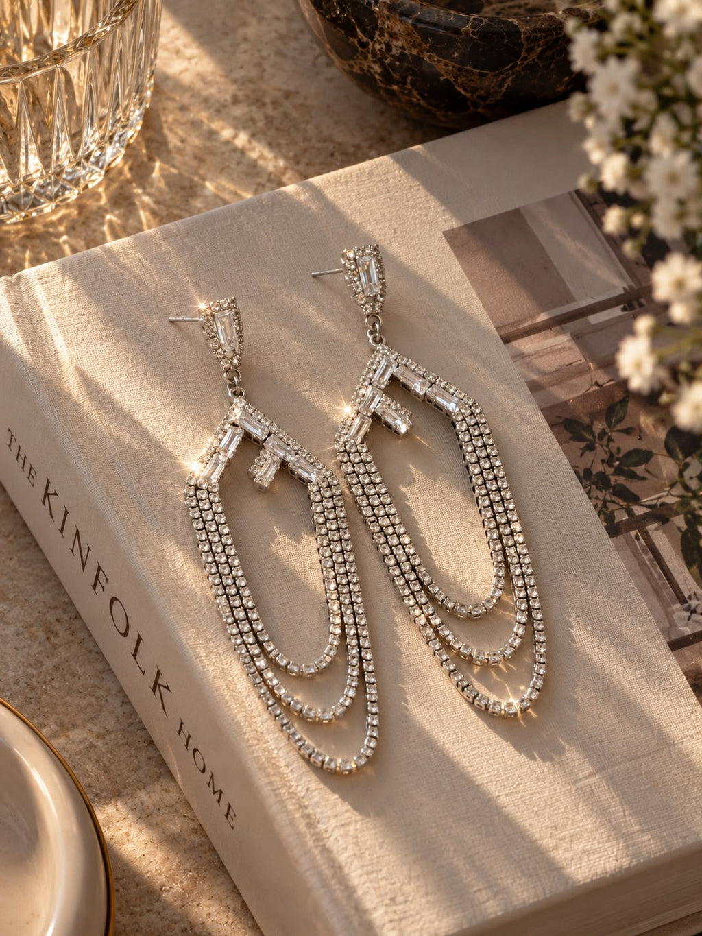 Crystal Double Loop Drop Earrings