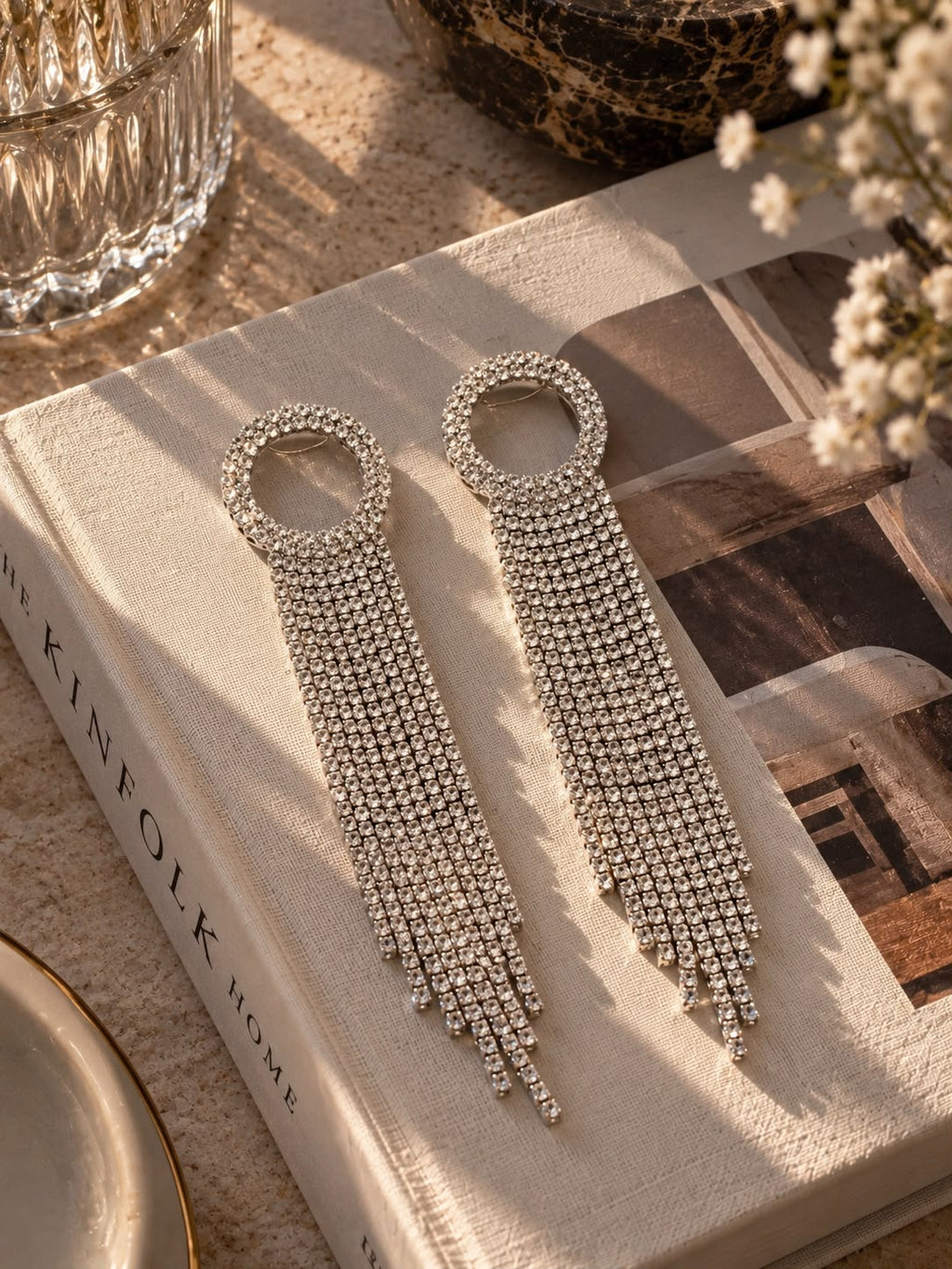 Crystal Ring Fringe Drop Earrings