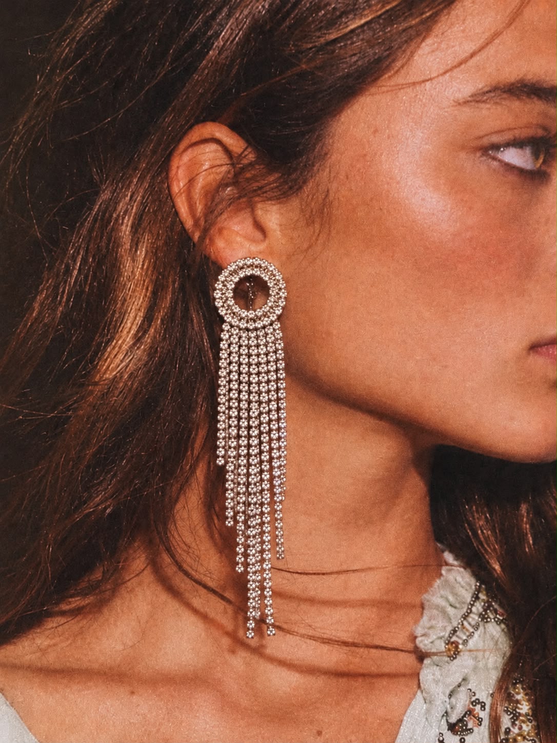 Crystal Ring Fringe Drop Earrings