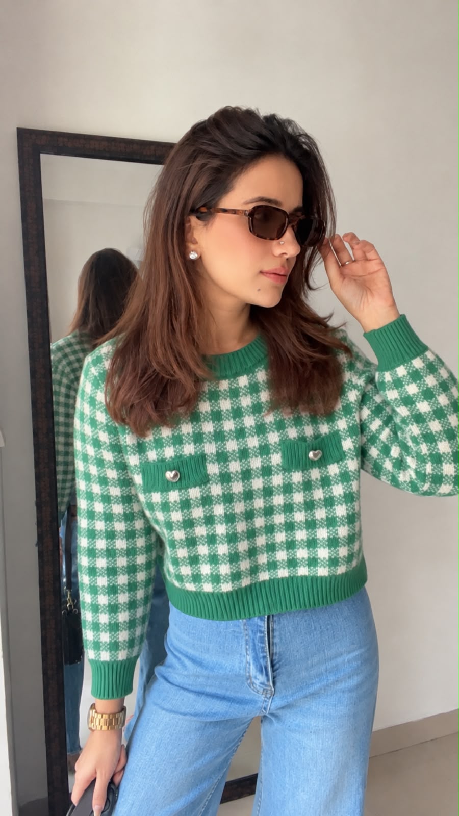 Plaid knit  Fall jumper
