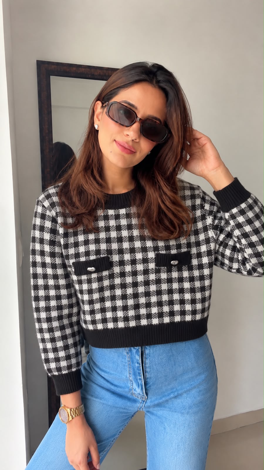 Plaid knit  Fall jumper