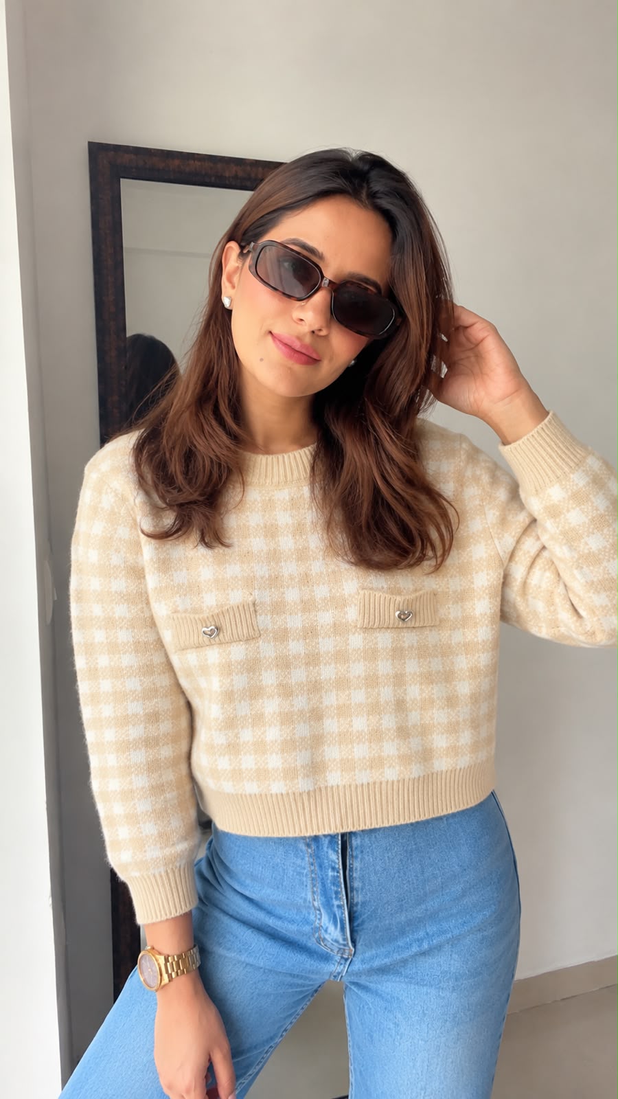 Plaid knit  Fall jumper