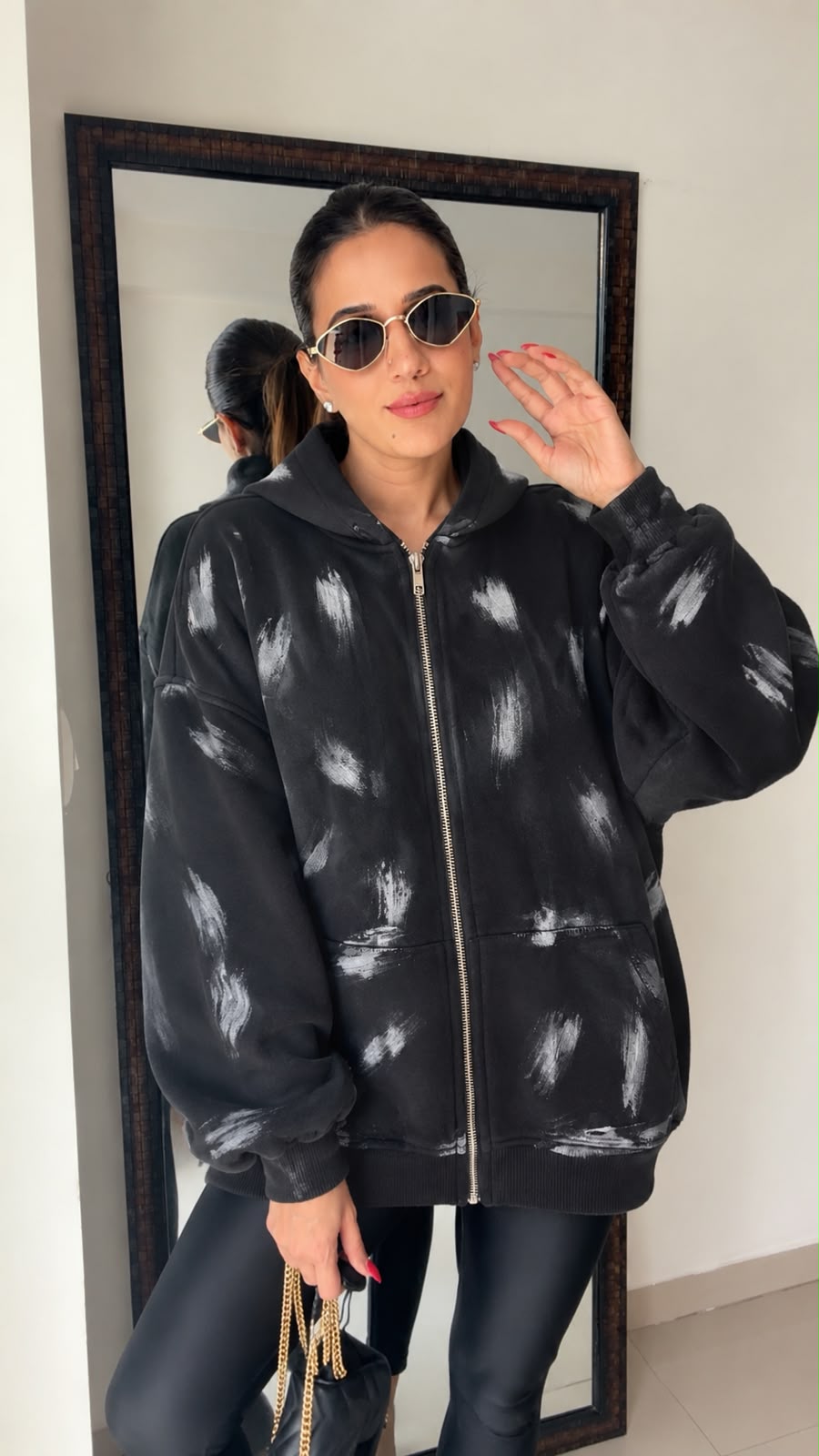 Abstract Print Oversized Zip-Up Hoodie
