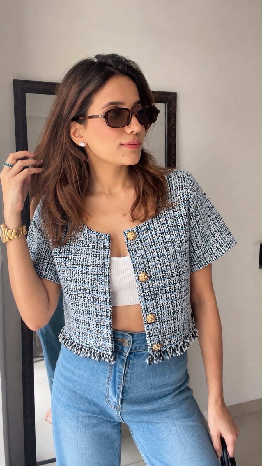 Blue Tweed Fall Top